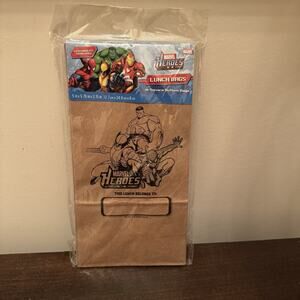 Marvel Heroes 15 Brown Paper Lunch Bags Party Bag Square Bottom 2009 New Sealed